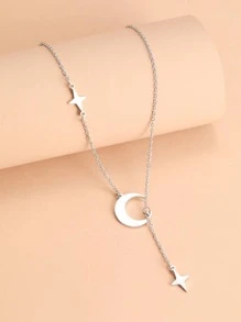 Aomogo 不鏽鋼項鍊簡約精緻月亮北極星吊墜套链時尚女士珠寶節日派對禮物 - 銀色 - 查看 4