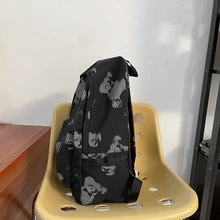 卡通熊圖案功能背包字母貼飾 - 黑色 - 查看 6