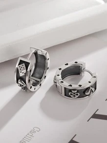 SeuSuk 男士環形耳環適合日常裝飾，打造時尚外觀 - 銀色 - 查看 6