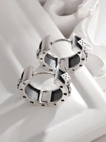 SeuSuk 男士環形耳環適合日常裝飾，打造時尚外觀 - 銀色 - 查看 7