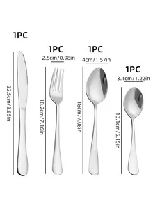 4pcs Stainless Steel Cutlery Set, Daily Silver Multi-purpose Tableware Cutlery Set For Home, Hotel - Silver - View 2