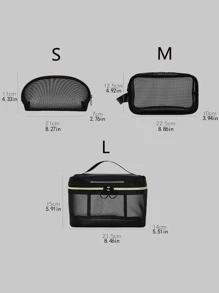 QYeah 3pcs Portable Mesh Cosmetic Bag - Black - View 6