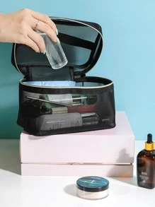 QYeah 3pcs Portable Mesh Cosmetic Bag - Black - View 4