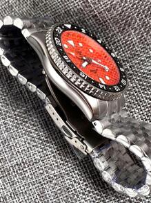 Tandorio One Piece Mechanical Watch For Men, Polished Stainless Steel Case & Strap, Water Resistant & Swimable, Sapphire Mirror, NH34A Mechanical Movement With GMT Function, Orange Dial And Super Luminous - Orange - View 3