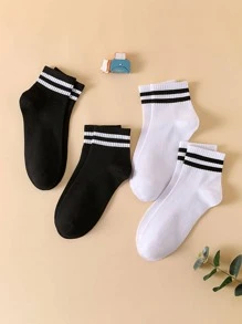 4雙女士條紋圖案休閒短襪適用於日常生活 - 黑與白 - 查看 2
