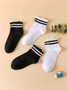 4雙女士條紋圖案休閒短襪適用於日常生活 - 黑與白 - 查看 3