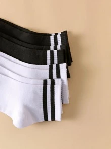 4雙女士條紋圖案休閒短襪適用於日常生活 - 黑與白 - 查看 5