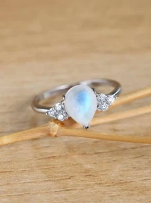 月長石裝飾純銀戒指 - 銀色 - 查看 8