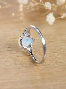 月長石裝飾純銀戒指 - 銀色 - 查看 9