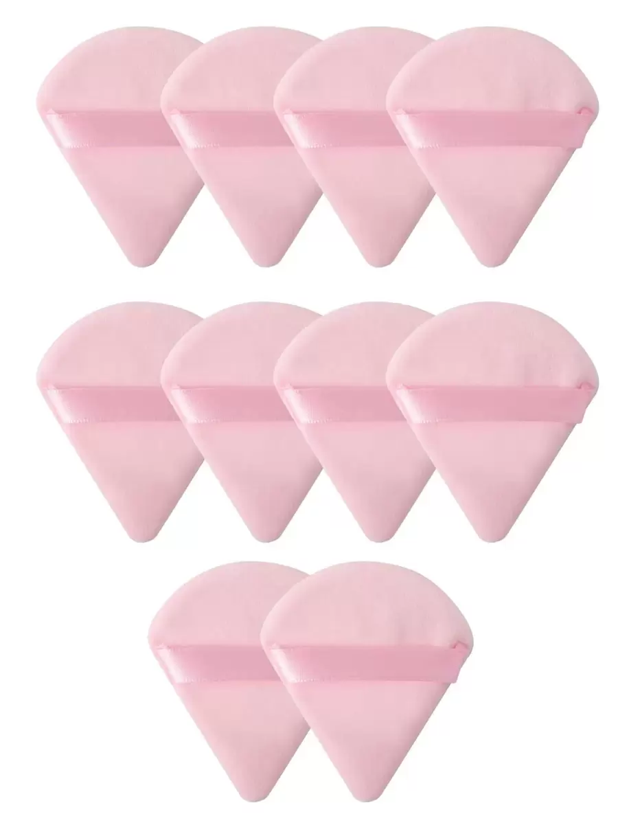 10 件装化妆粉扑套装柔软三角粉矿物粉扑适用于面部化妆 - 粉色 - 查看 1