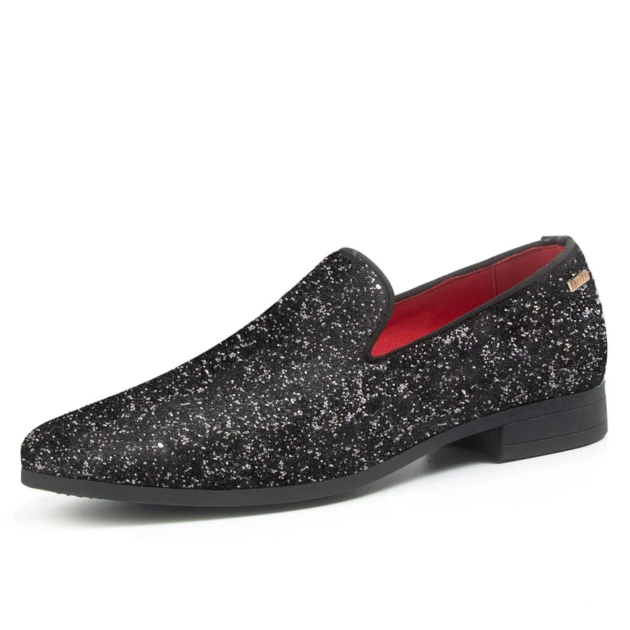 JEKO Mens Glitter Loafers Dress Slip On Party Wedding Penny  Sparkly Shoes - màu đen - Xem 1