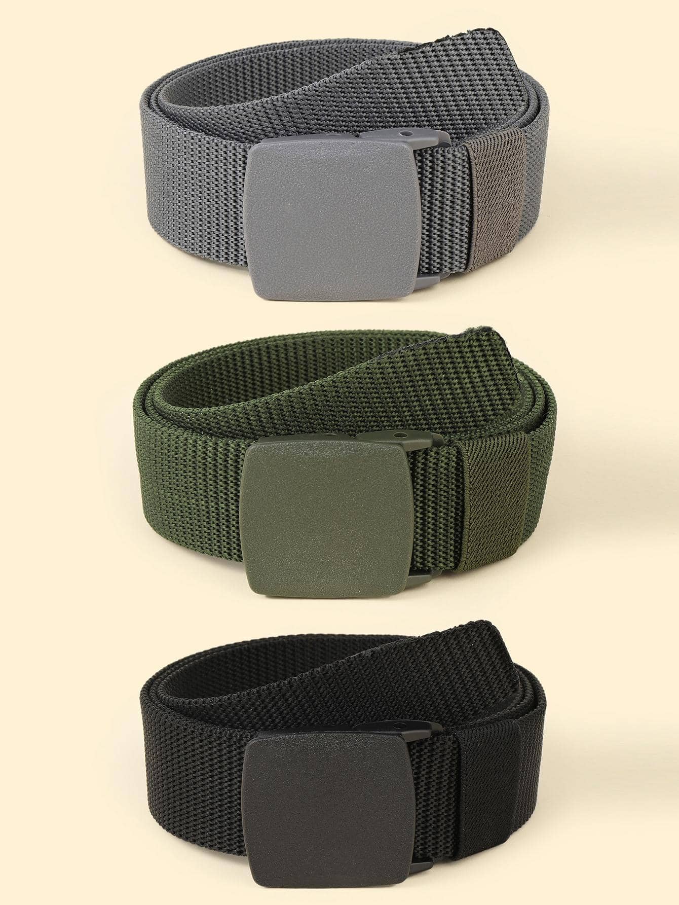 3入組男士素色汽車扣飾休閒皮帶適用於日常生活 - 彩色 - 查看 1