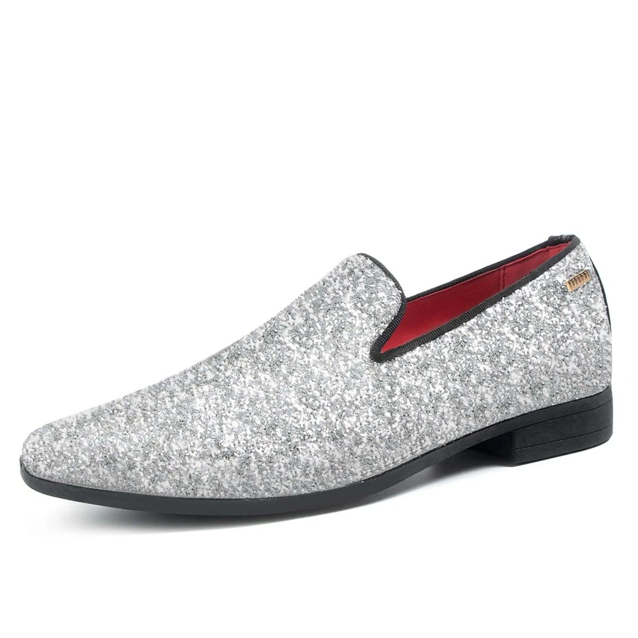 JEKO Mens Glitter Loafers Dress Slip On Party Wedding Penny  Sparkly Shoes - Bạc - Xem 1