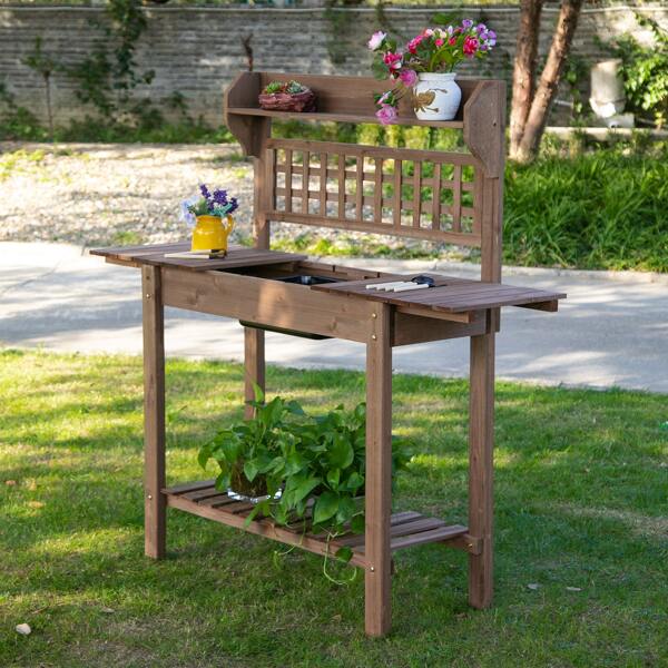 Outsunny 39'' x 18'' x 55'' Garden Potting Work Table w/ Hidden Storage