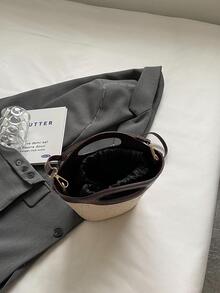 極簡風格小草編包撞色雙把手 - 棕色 - 查看 5