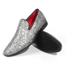 JEKO Mens Glitter Loafers Dress Slip On Party Wedding Penny  Sparkly Shoes - Bạc - Xem 7
