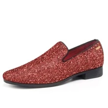JEKO Mens Glitter Loafers Dress Slip On Party Wedding Penny  Sparkly Shoes - 紅色 - 查看 1