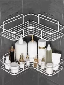 1pc Bathroom Shelf, Shower Caddy Rack, Bathroom Kitchen No-Drill Triangle Storage Rack,Punch-Free Bathroom Storage Rack Bathroom Accessories - White - View 1