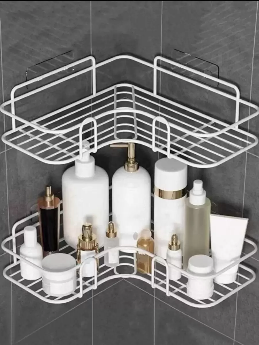 1pc Bathroom Shelf, Shower Caddy Rack, Bathroom Kitchen No-Drill Triangle Storage Rack,Punch-Free Bathroom Storage Rack Bathroom Accessories - White - View 1