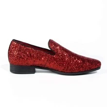 JEKO Mens Glitter Loafers Dress Slip On Party Wedding Penny  Sparkly Shoes - 紅色 - 查看 3