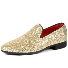 JEKO Mens Glitter Loafers Dress Slip On Party Wedding Penny  Sparkly Shoes - Vàng - Xem 1