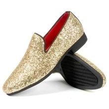JEKO Mens Glitter Loafers Dress Slip On Party Wedding Penny  Sparkly Shoes - Vàng - Xem 4