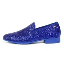 JEKO Mens Glitter Loafers Dress Slip On Party Wedding Penny  Sparkly Shoes - 藍色 - 查看 4