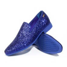 JEKO Mens Glitter Loafers Dress Slip On Party Wedding Penny  Sparkly Shoes - 藍色 - 查看 6