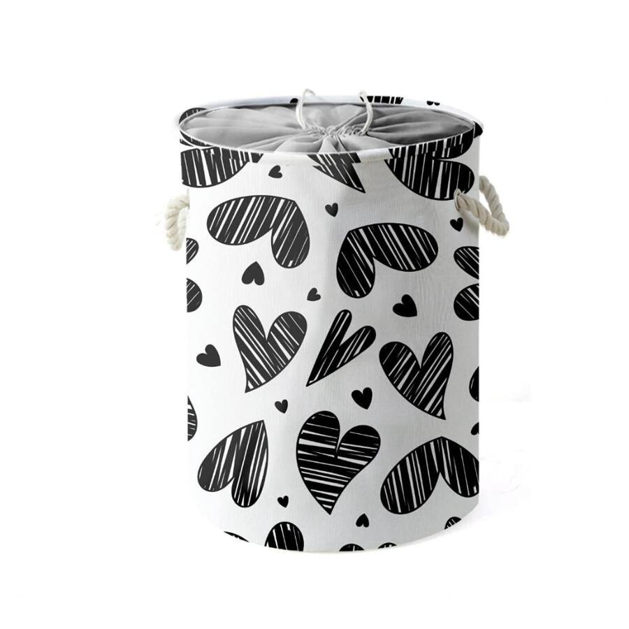 Collapsible Natural Linen Laundry Hamper Basket with Rope Handles (Clothes Bin) - Black - View 1