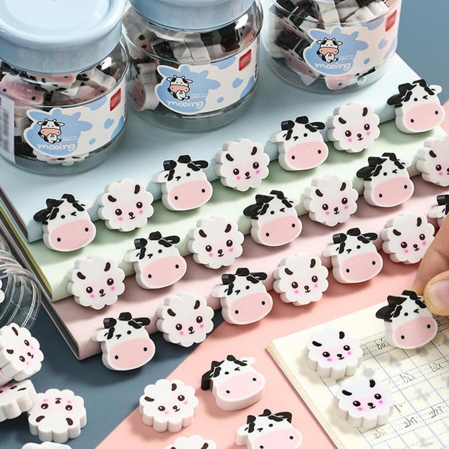 22pcs Cartoon Cow & Sheep Design Eraser, Creative Multi-purpose Pencil Eraser For Office, School Student - Multicolor - View 1