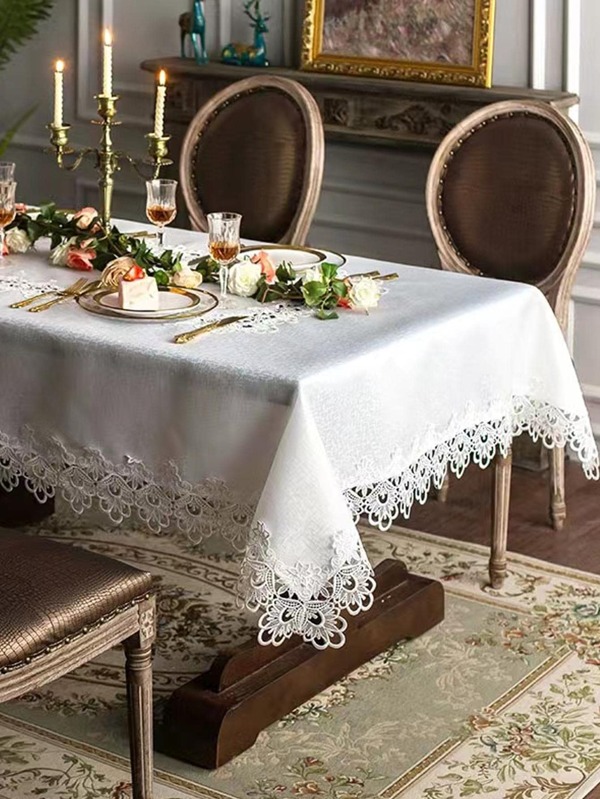 1pc Flower Lace Decor Tablecloth, Modern Polyester Decorative Table Cover For Wedding
