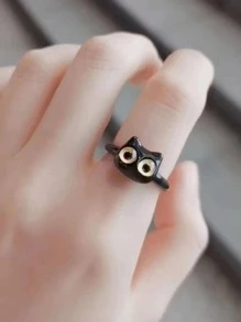 1pc Funny Black Kitten Open Female Ring Dating Gift - Black - View 5