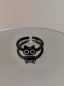 1pc Funny Black Kitten Open Female Ring Dating Gift - Black - View 2