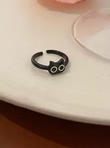 1pc Funny Black Kitten Open Female Ring Dating Gift - Black - View 4