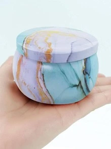 件北歐 Ins 風格鐵罐，大理石圖案，簡約清新，由堅固耐用的馬口鐵製成 - 藍色 - 查看 3