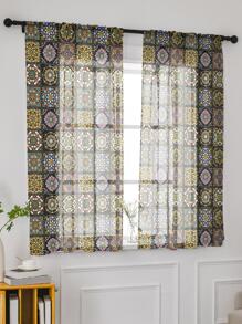 1入組曼陀羅圖案窗紗，現代滌綸家居裝飾窗簾 - 彩色 - 查看 3