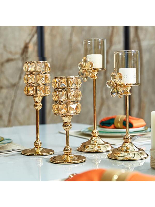 Pillar Candle Holder Artificial Crystal Candlesticks Holder for Dining