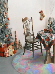 1入組1.4英寸圓形毛茸茸地毯，彩虹漸變風格扎染長毛圓形地毯，採用100％聚酯纖維PV毛絨海綿中層，適用於客廳防滑裝飾地毯，室內裝飾 - 彩色 - 查看 5