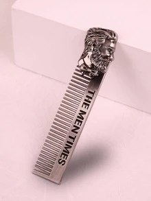 Men Stainless Steel Oil Head & Beard Styling Comb - Dark Grey - View 3