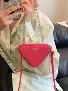 迷你異形包三角形設計字母圖案鏈條帶 - 玫紅色 - 查看 5