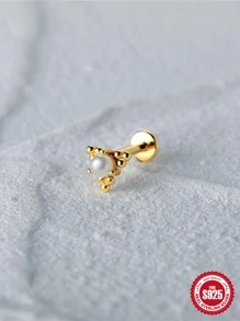 SereneSpark 1 bông tai đinh tán bạc Sterling 925 hình ngôi sao, xỏ khuyên lưng phẳng dành cho nữ, trang sức cao cấp cho tiệc cưới kỷ niệm - Vàng - Xem 4