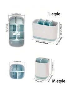 1pc Multi-grid Storage Box, Blue Plastic Toothbrush Storage Box, For Bathroom - Blue - View 2