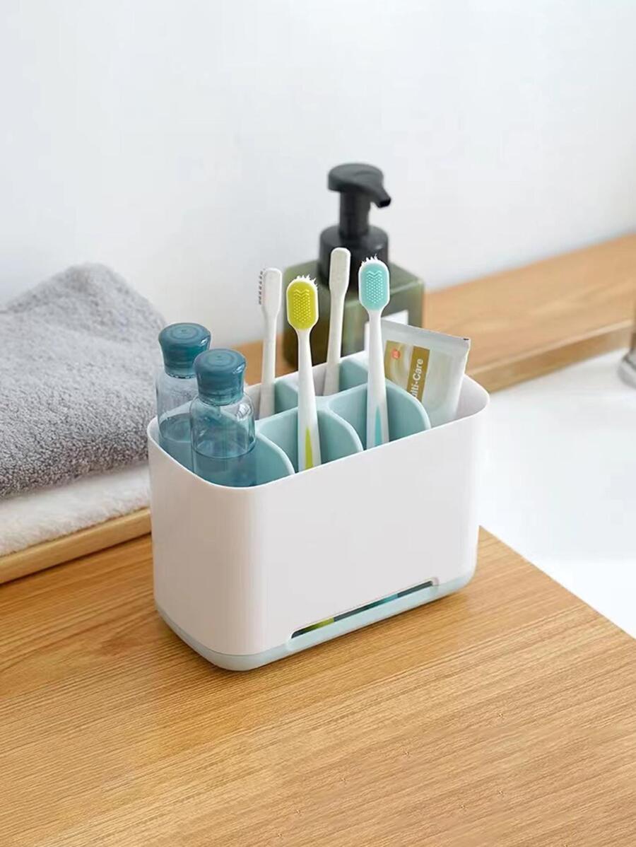 1pc Multi-grid Storage Box, Blue Plastic Toothbrush Storage Box, For Bathroom - Blue - View 1