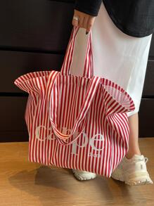 Túi Tote Đeo Vai Nghệ Thuật Vải Canvas Sọc Dung Tích Lớn Thích Hợp Cho Phụ Nữ Đi Làm Hàng Ngày Và Du Lịch - Nhiều màu - Xem 4