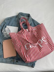 Túi Tote Đeo Vai Nghệ Thuật Vải Canvas Sọc Dung Tích Lớn Thích Hợp Cho Phụ Nữ Đi Làm Hàng Ngày Và Du Lịch - Nhiều màu - Xem 3