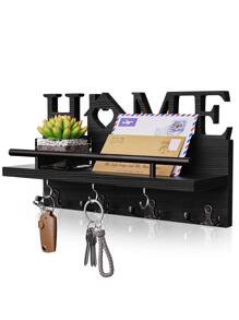 Key Holder For Wall With Home Decoration, Wood Mail Organizer With Double Key Hooks And Mail Holder Design, Wall Mounted Key Hanger Suitable For Entryway, Front Door, Hallway, Office - Black - View 2