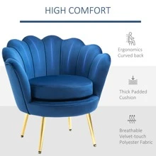 HOMCOM Velvet-Touch Fabric Accent Chair/Leisure Club Chair For Living Room - 藍色 - 查看 5