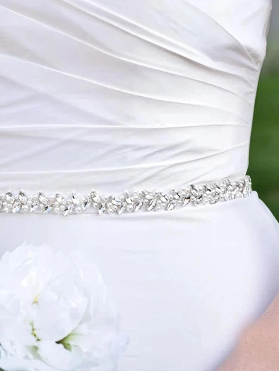 1pc Handmade Faux Pearl & Rhinestone Bridal Wedding Belt Elegant. Valentine's Day Accessories - White - View 1