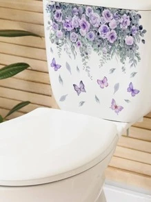 1 件 PVC 马桶盖贴纸，现代蝴蝶和花卉图案马桶盖贴花，适用于浴室，贴纸，墙贴，乙烯基贴花，用于家居装饰，春季装饰品让您的家焕然一新，节日装饰贴纸礼物生日毕业