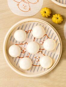 2pcs/set Silicone Steamer Mat, Cartoon Graphic Baking Mat For Kitchen - White - View 2